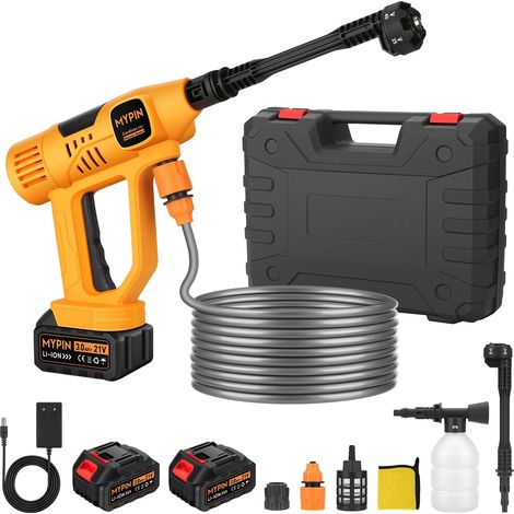 Nettoyeur Haute Pression sans Fil avec Écran LCD, 790 PSI 21 V, 2 Batteries, buse 6 en 1, pour Voiture, Sol, Mur, clôture, 9 Modes de Pression (1/5)