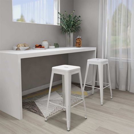 Lot de 2 Chaises de bar Tabourets de bar - Tabouret Haut empilables Blanc Métal BV569077 - BonneVie (1/5)