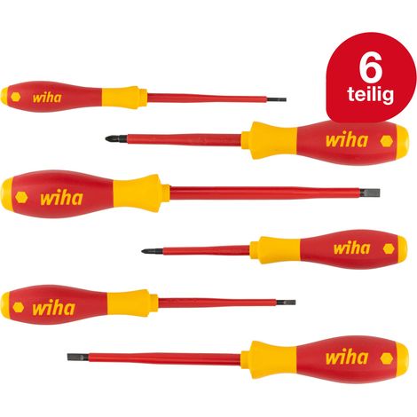 Wiha Schraubendreher Set 6-teilig Elektriker VDE geprüft, isoliert 1.000 V (00833) I Profi Schraubenzieher Set Schlitz/Kreuz I Elektriker Werkzeug