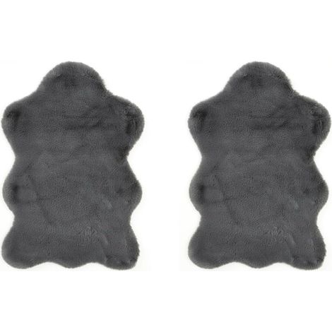 Lot de 2 tapis moelleux en fourrure synthétique pour chambre à coucher - Idéal pour une utilisation comme descente de lit - 55 x 80 cm - Anthracite (1/5)