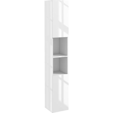 Freestanding Bathroom Cabinet, High Gloss Storage Cabinet with Doors and Adjustable Shelves, 30 x 30 x 181.5 cm, White