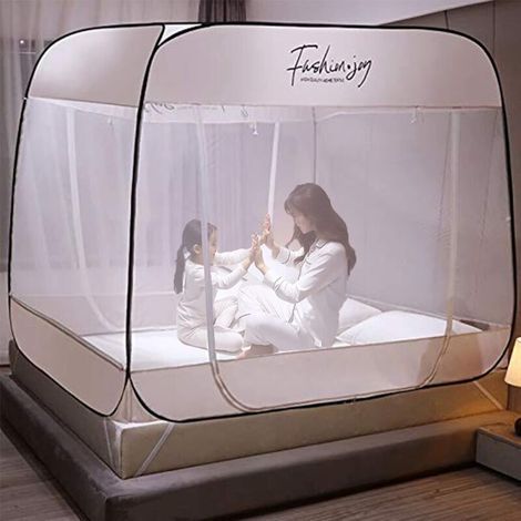 Moustiquaire pop-up, moustiquaire portable pliable, fond en maille, design à trois portes, grand espace de voyage, convient aux adultes et aux nourrissons (71 x 78 x 65 pouces, blanc) (1/2)
