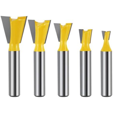 5 Pièces 8mm Fraise à Queue D'aronde Bois, Fraises à Rainurer pour Défonceuse 1/4" 1/2" 3/8" 5/8" 3/4", Fraise a Surfacer en Carbure de Tungstène pour Travaildu Bois Outils de Coupe (1/4)