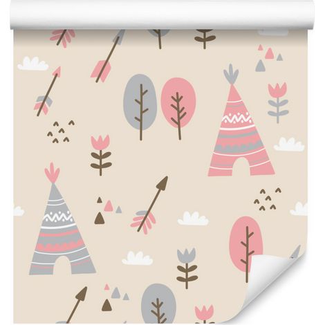 Papel pintado de árboles y flores para salón y dormitorio, 50x1000 cm. (1/5)