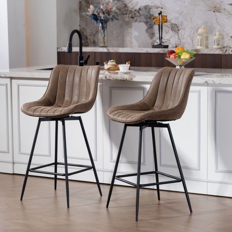 Lot 2 Tabourets Bar PU Marron - Assise 68cm - Dossier Repose-Pieds - Confort Durable Classique Design. (1/5)