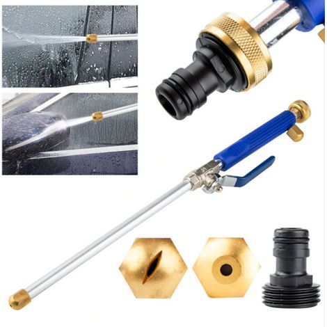Lanza de hidrolavadora de alta presión con boquillas de chorro y abanico para lavado de autos, riego de jardines y limpieza de patios, color azul-crezuo.-Crezuo