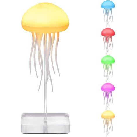 Lampe méduse - Lampe méduse à commande vocale avec tentacules dansants - Lampe de chevet méduse à dégradé RGB - Lampe de table méduse rechargeable avec capteur tactile (1/5)