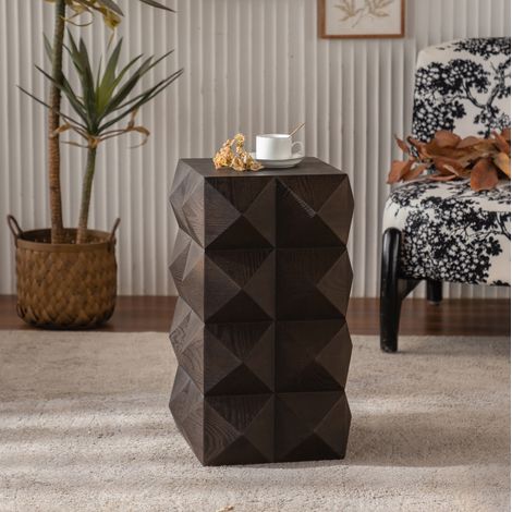 Comodino tavolino 60 cm marrone in legno massello e MDF con rilievo tridimensionale, pronto all’uso (1/5)