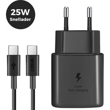 Chargeur rapide USB-C 25 W compatible Samsung et iPhone - Chargeur USB-C avec câble de charge USB-C - Blanc - WiseQ (1/5)
