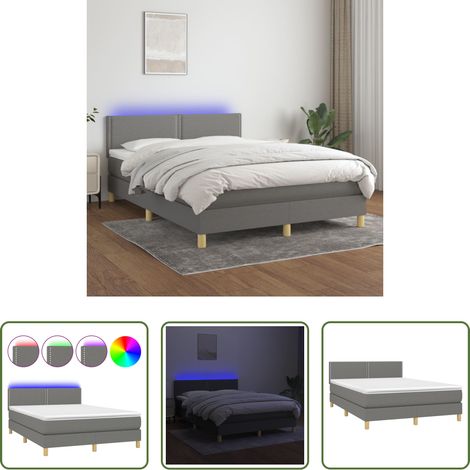 Matelas à ressorts ensachés - Sommier à lattes de lit et matelas et LED Gris foncé 140x200 cm (1/5)