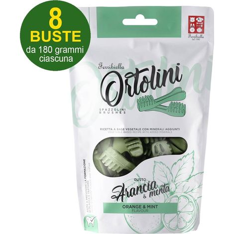 Snack Brosses à dents pour chiens Ortolotti goût orange et menthe taille Small 8 sachets de 180 g chacun (1/3)