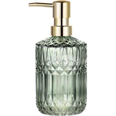 Distributeurs de Savon Liquide Rechargeable en Verre pour Détergent à Vaisselle, Lotion de Shampoing, Comptoir de Salle de Bain, Cuisine，(Vert) 390ml