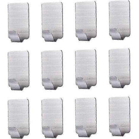 Crochets porte-serviettes autocollants en acier inoxydable, lot de 12, pour salle de bain et cuisine. (1/5)
