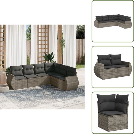 The Living Store 6-tlg. Garten-Sofagarnitur mit Kissen Grau Poly Rattan - Gartensessel