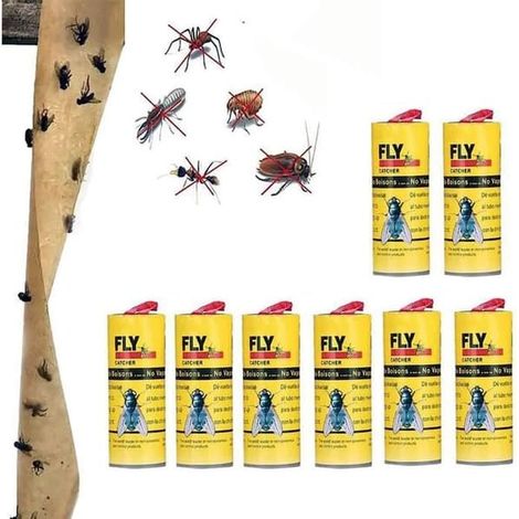 Bandes de papier piège à mouches, 8 bandes collantes pour attrape-mouches des fruits, rouleau de ruban adhésif efficace pour H[H325] (1/4)
