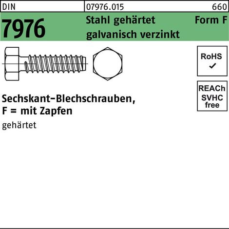 Blechschraube DIN 7976 Sechskant/Zapfen 4,8x19 -F Stahl geh.galv.verz. 250St. (1/2)