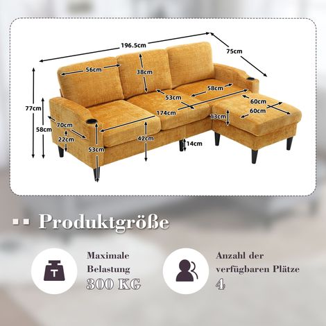 Modulares Ecksofa aus Chenille in Gelb 196.5 x 75 x 77 cm HOMAIRE (1/5)