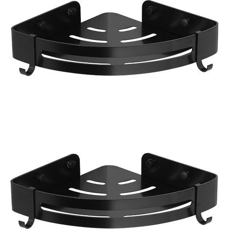 Tablette de douche sans coins percés, métal, pour douche, antirouille, étagère de salle de bain auto-adhésive 2 pièces (noir) (1/4)