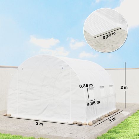Film de protection pour serre 3 x 3 m, film polyéthylène imperméable avec porte enroulable, 6 fenêtres, protection UV, blanc (1/5)