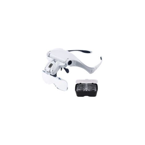 Lupa con 2 LED - Lupa frontal iluminada para lectura, trabajos de precisión, reparaciones, costura, joyería, relojería y manualidades - 5 lentes desmontables (1.0X a 3.5X) - Crezuo