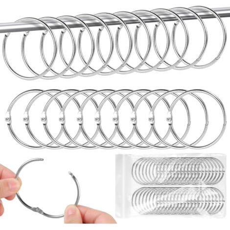 QORVA-Lot de 40 anneaux de rideau en métal argenté, ouverture de 50 mm, pour tringles à rideaux de salle de bain et de chambre à coucher