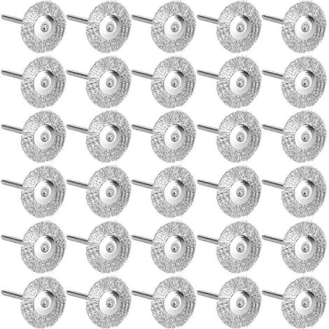 30 mini brosses plates pour le travail du bois, le polissage et le décapage de la rouille, de la corrosion et de la peinture, fil d'acier intelligent WHBYV (1/4)