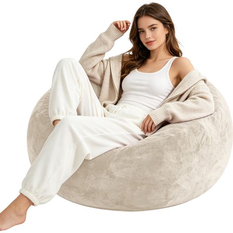 Fauteuil poire 100x100x50 cm abricot, pliable et compact, assise souple en éponge MEUBLIV (1/5)