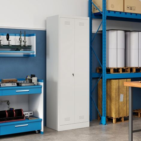 Armoire de Rangement en Acier avec 2 Portes, 3 Étagères Réglables, Tringle, pour Garage, Crème, 60×40×165 cm (1/5)
