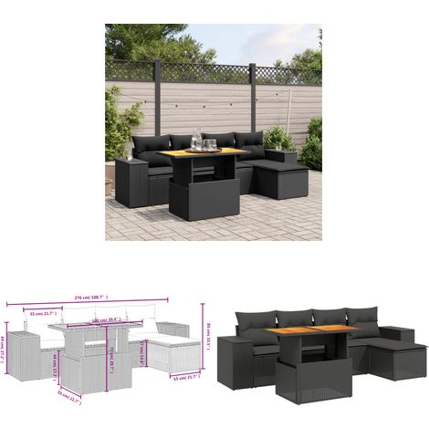 Salon de jardin 6 pcs avec coussins noir résine tressée - Ensemble Salon De Jardin - Meuble Extérieur - Jardin Design - Mobilier De Jardin - Chaise Lounge - Home & Living (1/3)