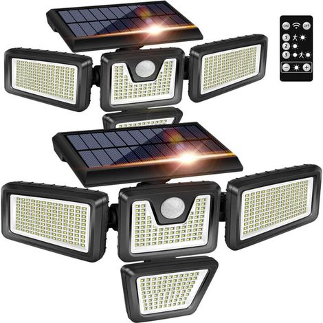 Enowelir Projecteurs Solaires Extérieurs IP65 Étanches 4 Têtes Éclairage Grand Angle Sécurité Porche Jardin Patio Allée Garage Lot de 2 (1/4)