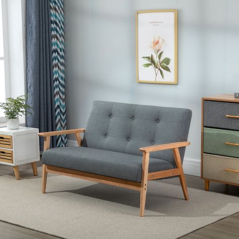Canapé 2 places style scandinave avec accoudoirs, pieds en bois, 115l x 66,5P x 73H cm, gris (1/5)