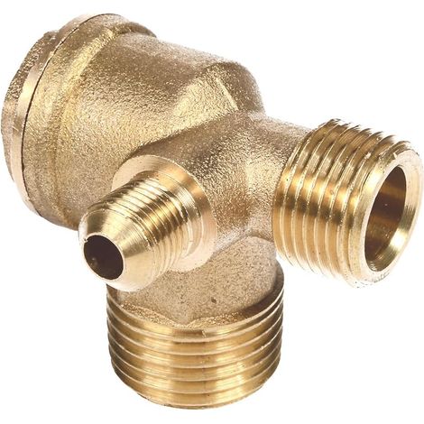 Clapet anti-retour pour compresseur d'air en laiton 3 voies mâle fileté 1/2" x 3/8" x 1/8" (1/5)