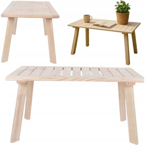 Tavolino da caffè per giardino/terrazza, in legno non trattato, 90x49x45 cm (1/5)
