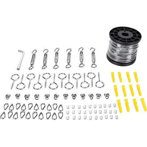 Kit de câble métallique 60m – 2 mm, acier inoxydable 304, avec tendeurs, manchons de sertissage, cosses et œillets, pour guirlandes lumineuses, clôtures et treillis de jardin (1/5)