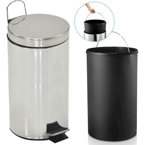 30L Stainless Steel Slim Indoor Kitchen Bin With Handle & Inner Bin