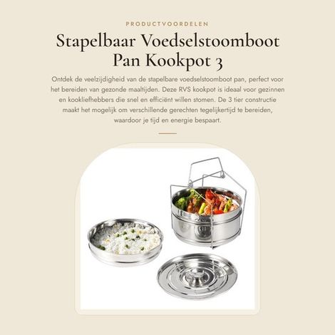 Vaporera apilable - Olla de cocina - Accesorios de vapor de 3 niveles - Plateada - Apta para estufa - 19 cm (1/5)