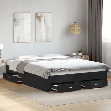 Bed Frame with Drawers without Mattress Black 150x200 cm King Size vidaXL (1/5)