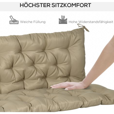 Coussin de banc 3 places 150x98x8 cm avec sangles de fixation, pour salon de jardin, design Hollywood, couleur kaki (1/4)