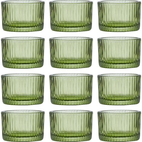 Set of 12 glass tealight holders, pretty votive candle holders for centerpieces, parties, weddings and home decor (5.6 x 3.6 cm, green)
