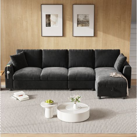 sofá cama chaise longue con almacenaje chenilla OKMYHOME (1/5)