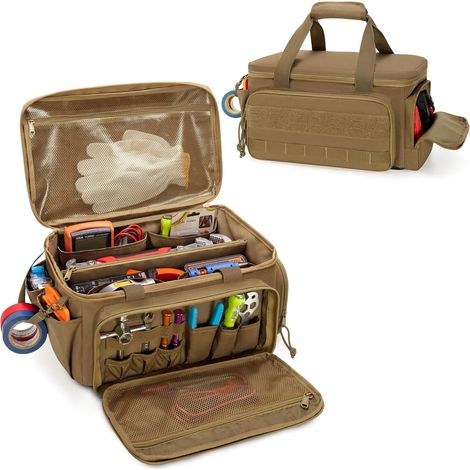 Sac à outils de 35,5 cm (14 pouces) avec fond antidérapant, rangement pour outils à main, sac tactique, sac de travail multifonctionnel pour réparateurs et charpentiers. (1/5)