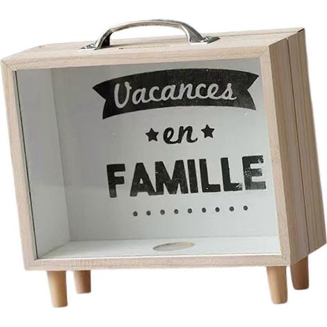 Spardose für Erwachsene, Holzrahmen, Reise-Spardose, dekorative Vitrine für Wohnzimmer, Studentenwohnheim, Restaurant, Hochzeit, Geburtstag – Geschenkidee-Black Letter