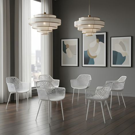 H.J Wedoo Chaises Salle Manger Lot de 6, Chaise de Salon Scandinave avec Accoudoir Structure Stable avec Pieds en Métal, Chaise 120kg, Blanc (1/5)