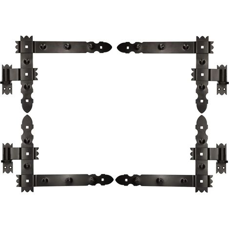 KOTARBAU Lot de 2 bandes d'angle 400 x 300 mm avec trous pour fenêtre 2 paires de charnières de portail Noir (1/5)