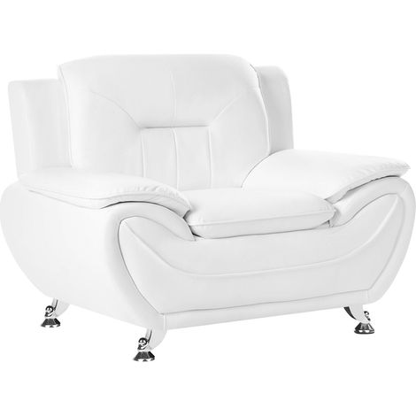Armchair White Vegan Eco Leather Pillow Top Arms Silver Metal Legs Easy Clean Modern Glam Style Living Room LEIRA (1/5)
