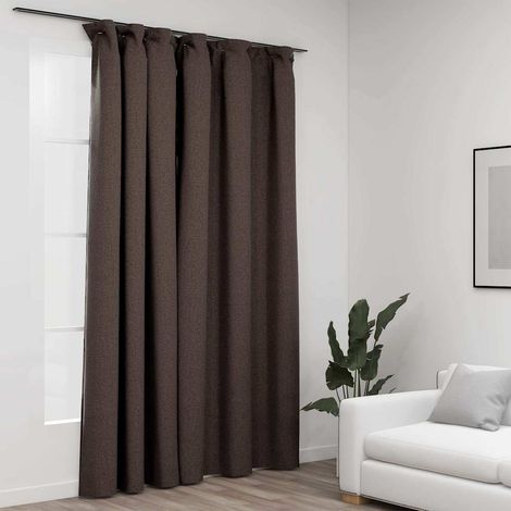 Rideau occultant d'aspect de lin avec crochets Taupe 290x245 cm (1/5)