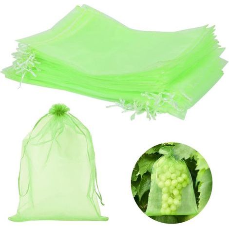 70 Pcs Sac de Protection de Raisin, Sacs Organza avec Cordon, Sac Protection Fruits, Sachet Protection Raisin Organza réutilisable, pour Protéger Contre Les Guêpes, Oiseaux (Vert 70 Pièces) (1/5)