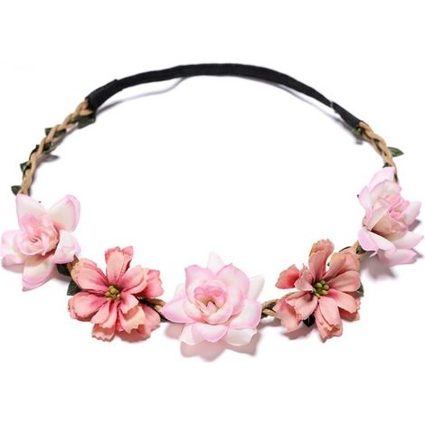 Bandeau pour cheveux en forme de couronne composé de fleurs délicates sur un élastique, ornement rose tendance