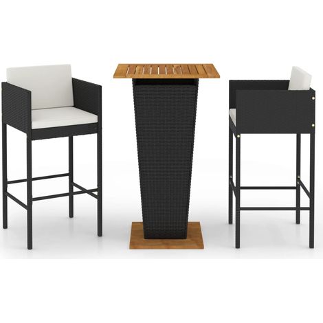Ensemble de bar de jardin 3 pcs et coussins Résine tressée Noir vidaXL (1/5)