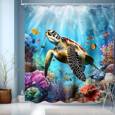 Rideau Douche 180x200,Rideaux de Douche Polyester Lavable en Machine,Rideau Douche Bleu Rideau Baignoire pour Salle de Bains avec Ourlet Inférieur Lesté et 12 Crochets (1/5)